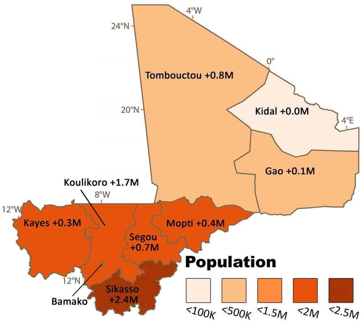 Mapa ng Mali populasyon
