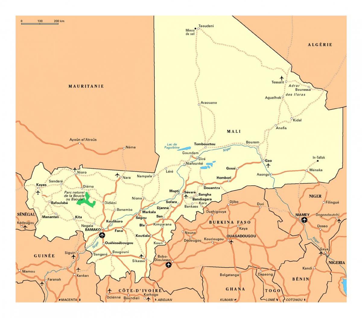 Mapa ng Mali sa mga lungsod
