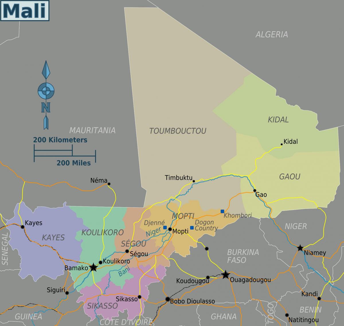 Mapa ng Mali rehiyon